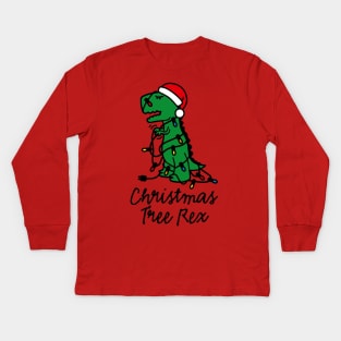 Christmas tree rex ugly xmas Christmas tree dinosaur Kids Long Sleeve T-Shirt